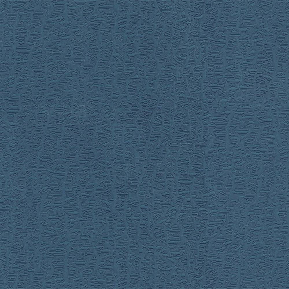 Close-up of a slate-blue upholstery fabric swatch showing a subtle raised abstract texture; 50% cotton 50% polyester blend suitable for sofas.