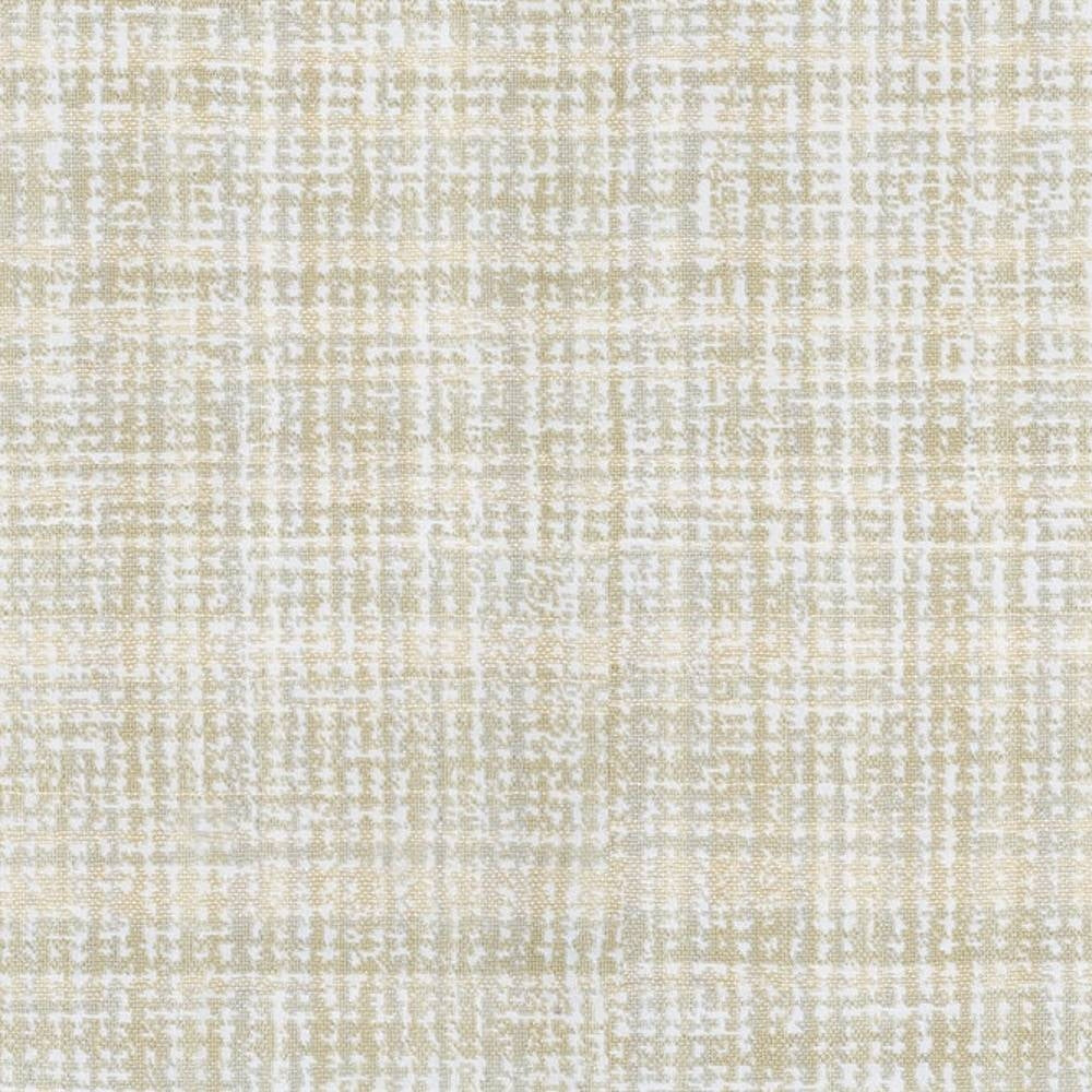 Close-up of a neutral beige and light gray woven upholstery fabric swatch showing a subtle crosshatched texture; 100% polyester suitable for contemporary sofa upholstery.