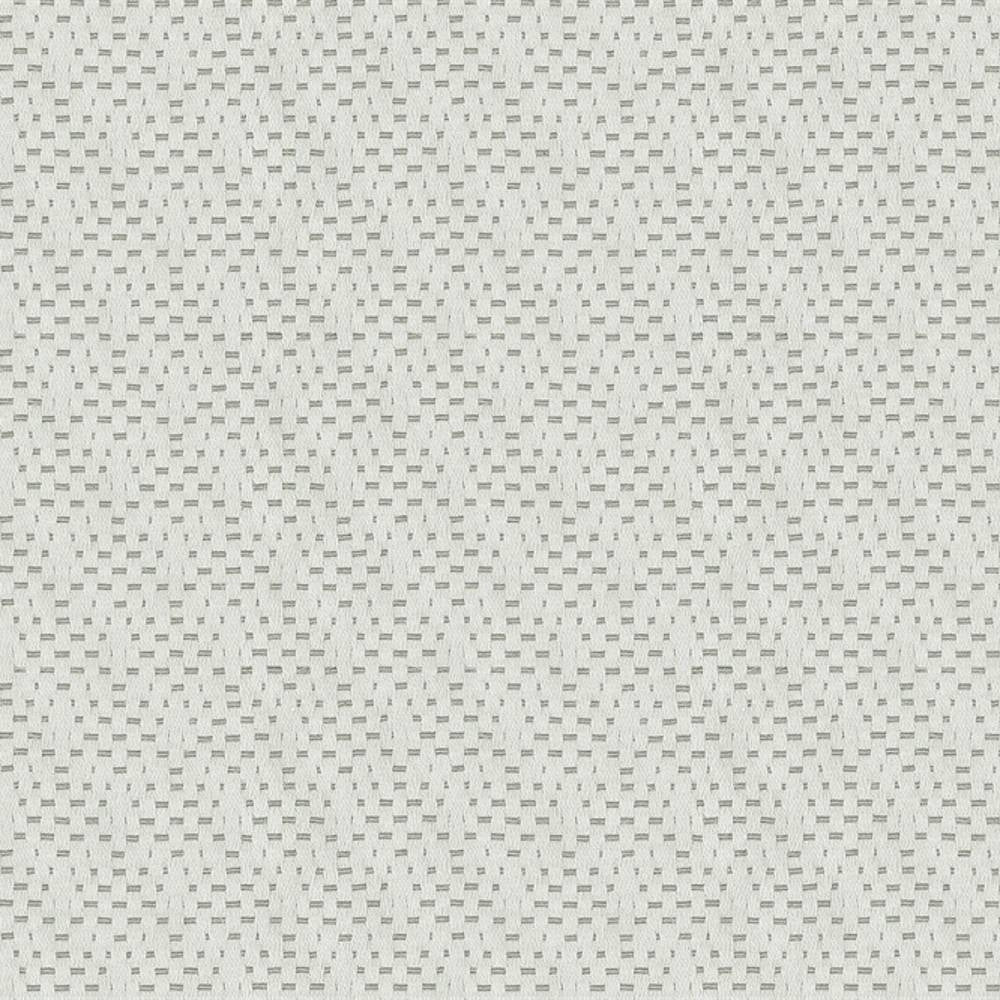 Close-up of neutral upholstery fabric (30% cotton, 70% polyester) with a subtle small rectangular woven geometric pattern in light gray-beige, shown for sofa use in a contemporary style.