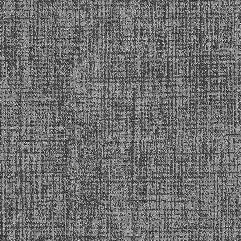 Close-up of gray 100% polyester upholstery fabric with a tonal crosshatch woven texture and irregular linear pattern, shown for contemporary sofa upholstery.