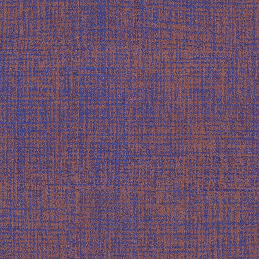 Close-up of contemporary 100% polyester upholstery fabric showing a textured crosshatch weave in deep blue and rust tones, ideal for sofas and modern seating.