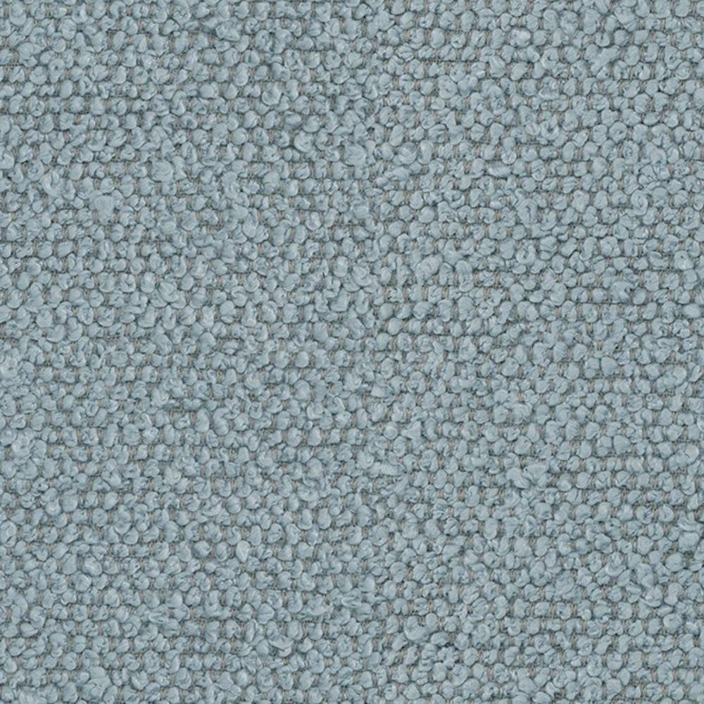 Close-up of neutral cream 100% polyester bouclé upholstery fabric showing dense looped texture, ideal for sofas and indoor upholstery.