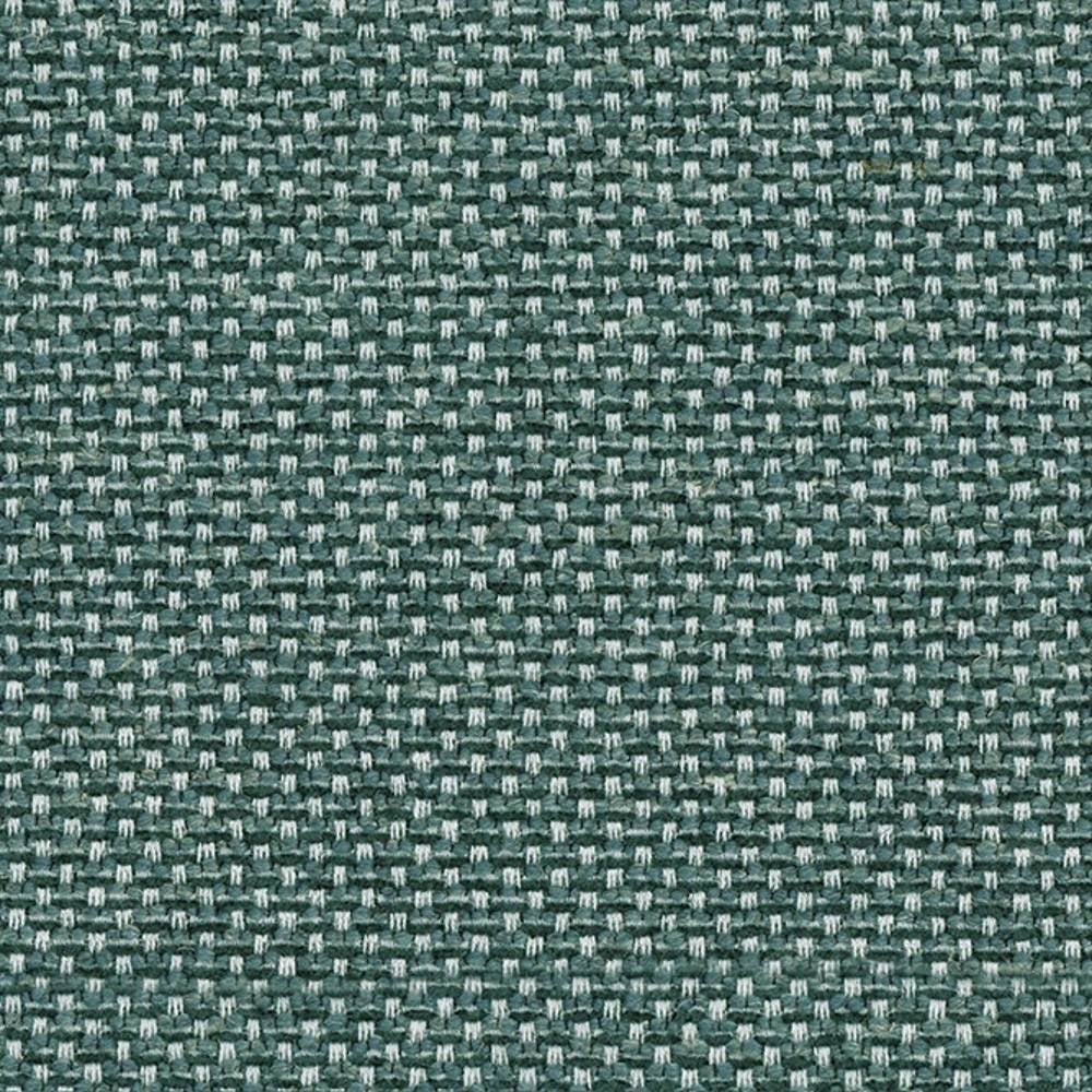 Close-up of sage-green woven upholstery fabric with a tight basket-weave texture and contrasting light yarns; 15% viscose, 5% linen, 8% acrylic and 72% polyester blend for sofas.