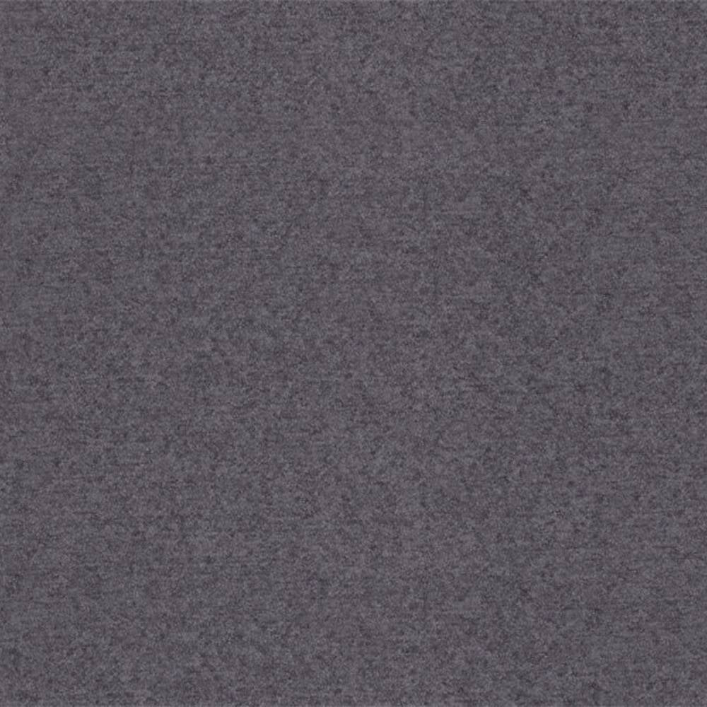 Close-up of a heathered charcoal-gray 100% polyester upholstery fabric swatch showing fine, soft woven texture for sofas and office seating.