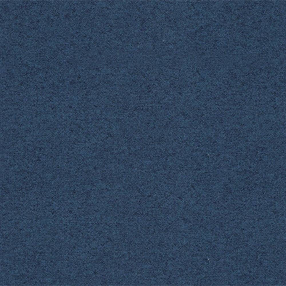 Close-up of a navy blue textured upholstery fabric swatch, 100% polyester, showing a soft, tight weave suited for sofas and office seating.