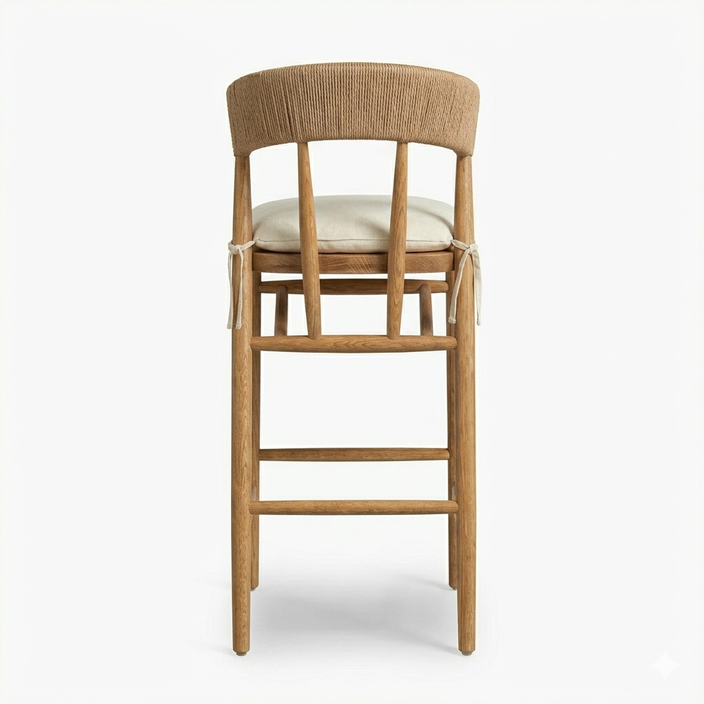 Harmonie Blonde Bar Counter Stool with Cushioned Seat and C-Back in Rope