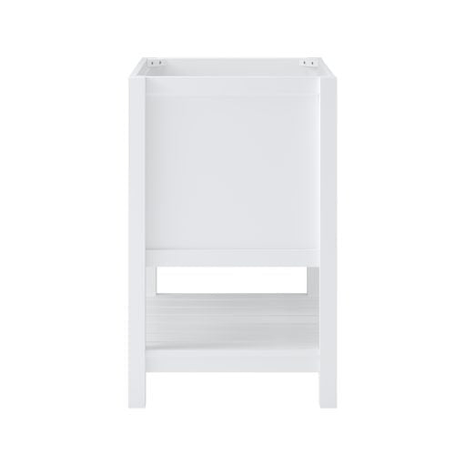 31-inch white solid wood single-sink vanity base with recessed top frame for sink and an open lower shelf, freestanding modern-contemporary bathroom vanity with clean straight lines