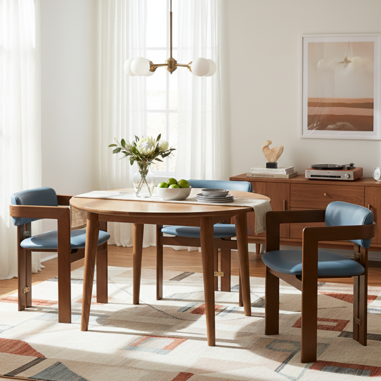 Pamplona Walnut Dining Chair with Rubio Monocoat Finish and Blue Leather