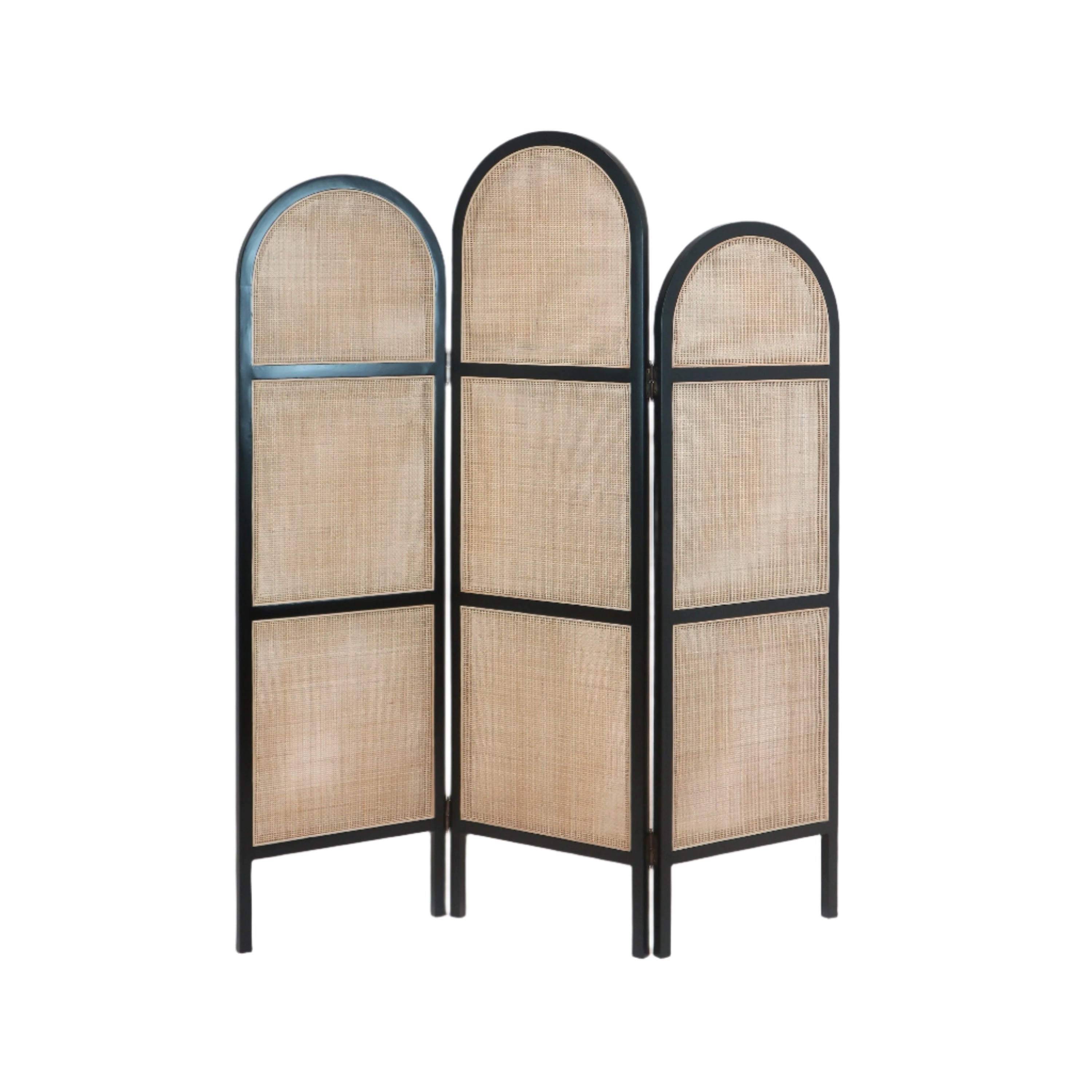 Solid Wood and Rattan Room Divider in Black Gloss - NUEMA