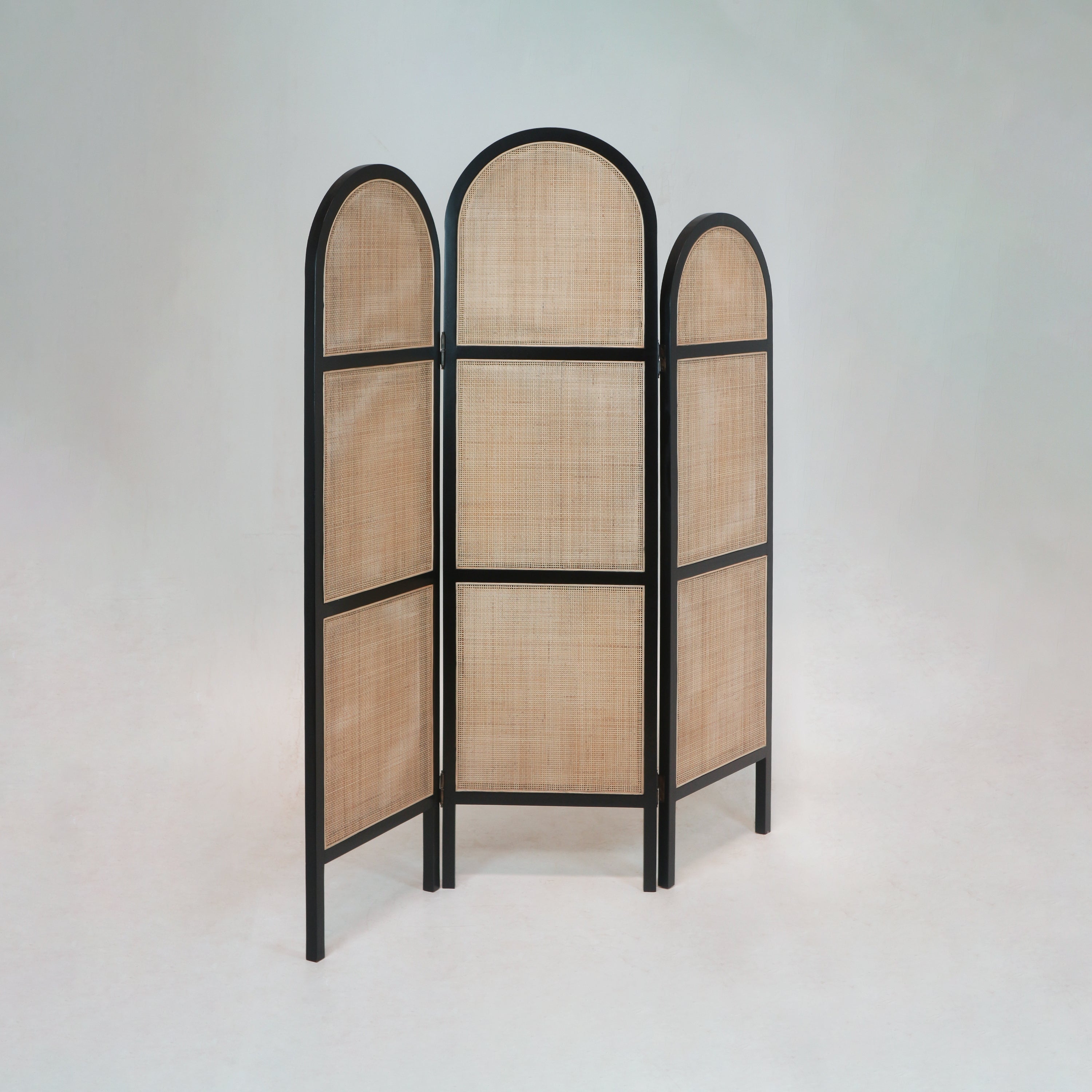 Solid Wood and Rattan Room Divider in Black Gloss - NUEMA