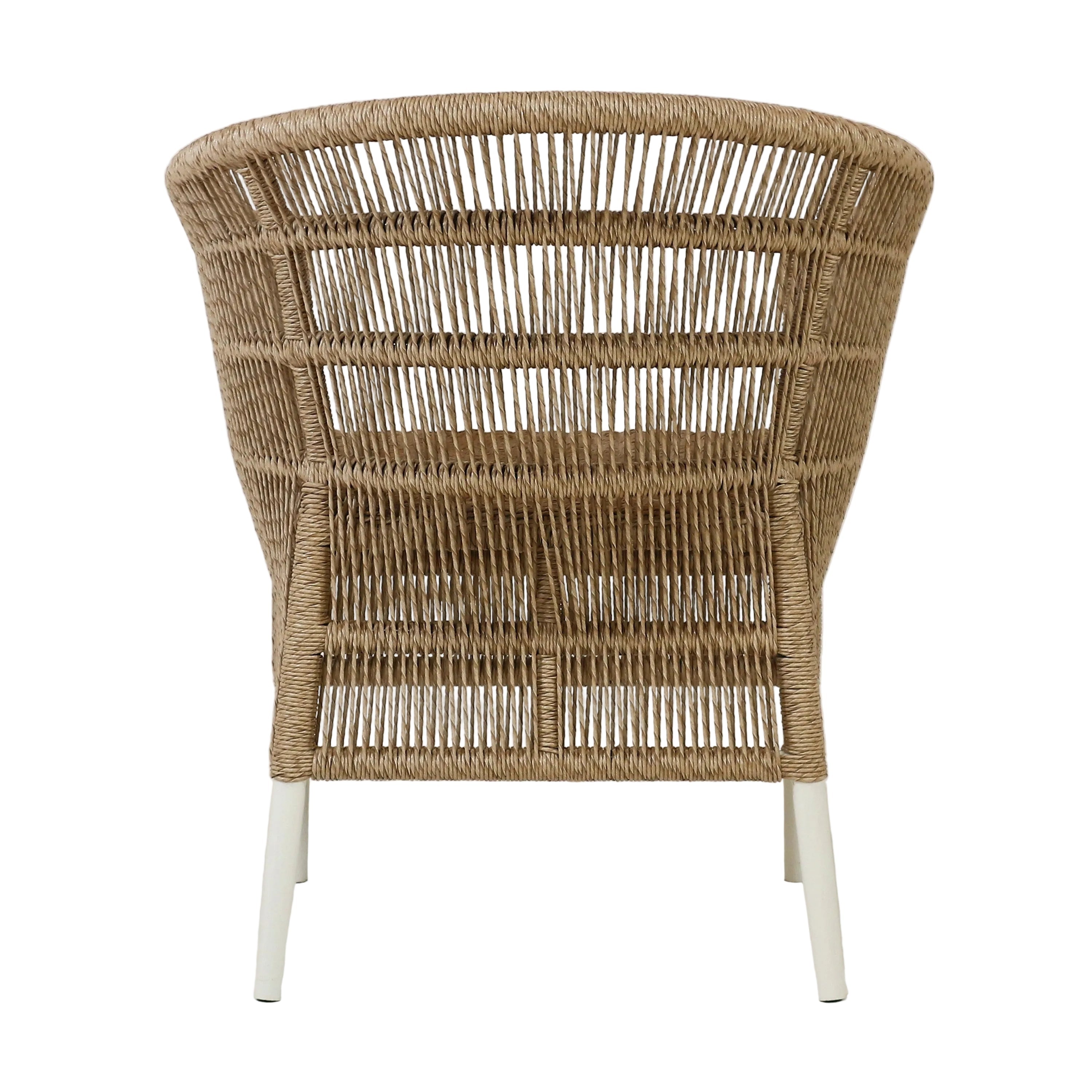 nuema.com rear view of the Sirena Wicker chair with white legs on a light background