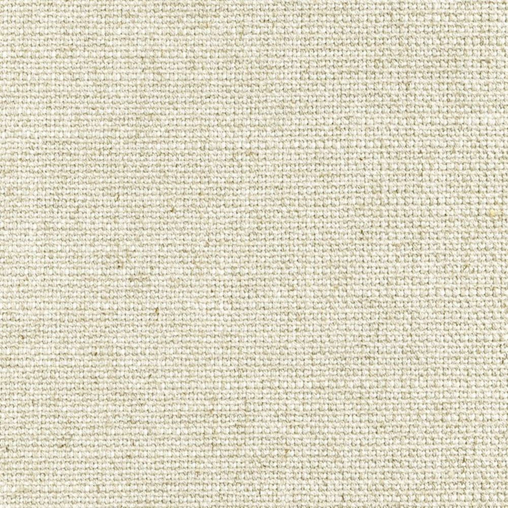 Close-up of a neutral ivory woven upholstery fabric showing tight basket-weave texture; a linen-wool-viscose blend with acrylic and polyester, suitable for sofa upholstery.