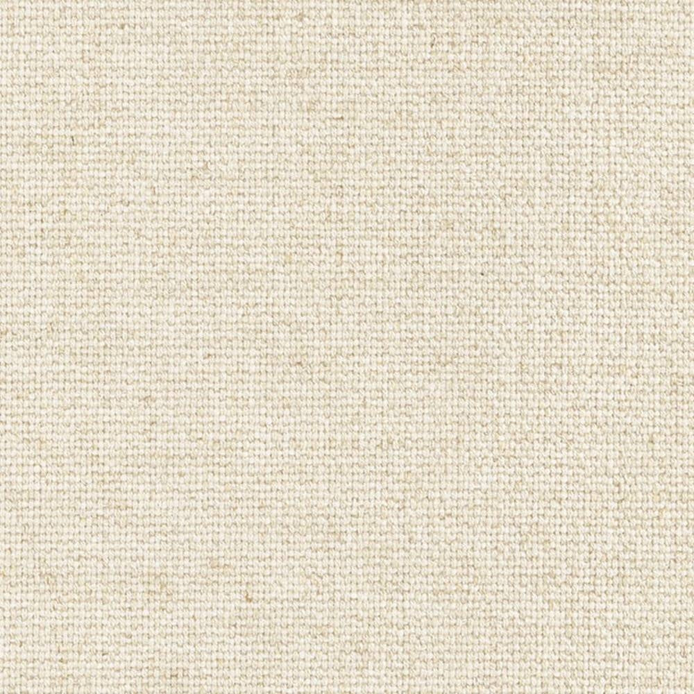 Close-up of neutral beige woven upholstery fabric in a linen-viscose blend (27% linen, 34% viscose, 9% acrylic, 30% polyester) showing subtle textured weave for contemporary sofas and office seating.