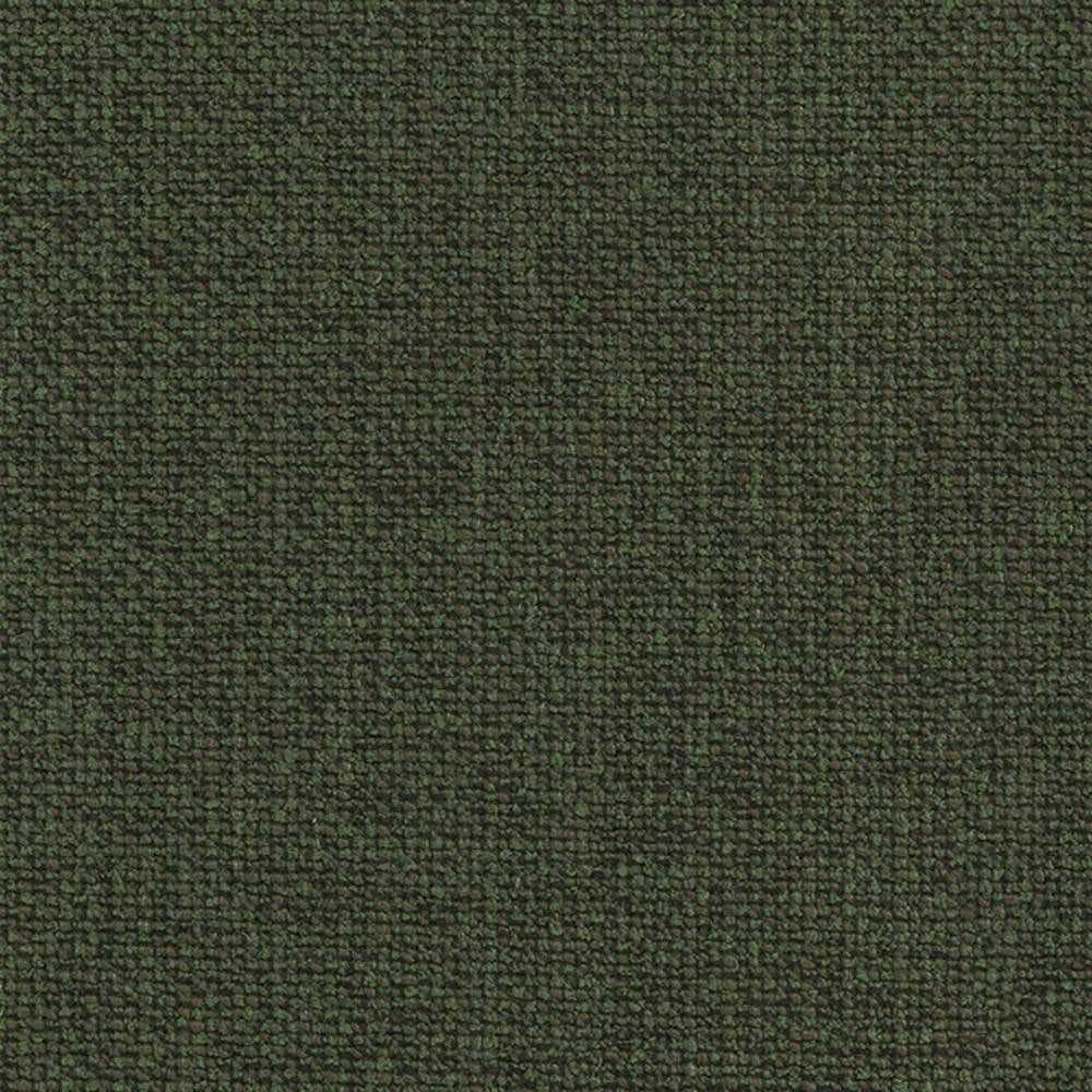 Close-up swatch of olive-green textured upholstery fabric with a tight looped weave, ideal for contemporary and modern sofas; fabric blend: 15% cotton, 20% rayon, 10% wool, 22% acrylic, 33% triacetate.