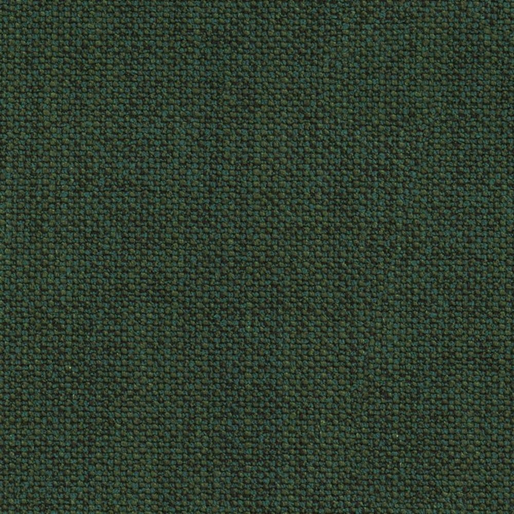Close-up of a dark green textured upholstery fabric swatch with subtle teal flecks, a woven blend of 15% cotton, 20% rayon, 10% wool, 22% acrylic and 33% triacetate, suited for contemporary modern sofas.