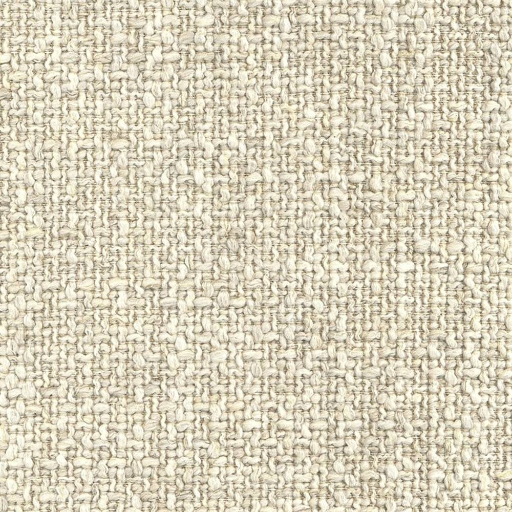 Close-up of cream heavy-duty woven upholstery fabric with textured basketweave, made of 12% linen, 14% rayon, 20% acrylic and 54% polyester, intended for sofa upholstery.