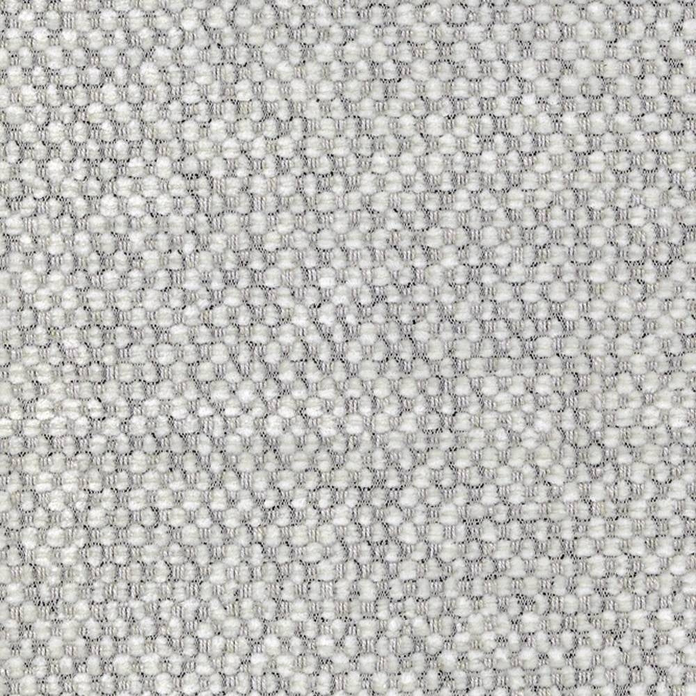Close-up of cream boucle upholstery fabric showing a tight looped texture with subtle grey flecks; contract-grade 8% linen, 9% rayon, 83% polyester blend for durable contemporary sofa and office use.
