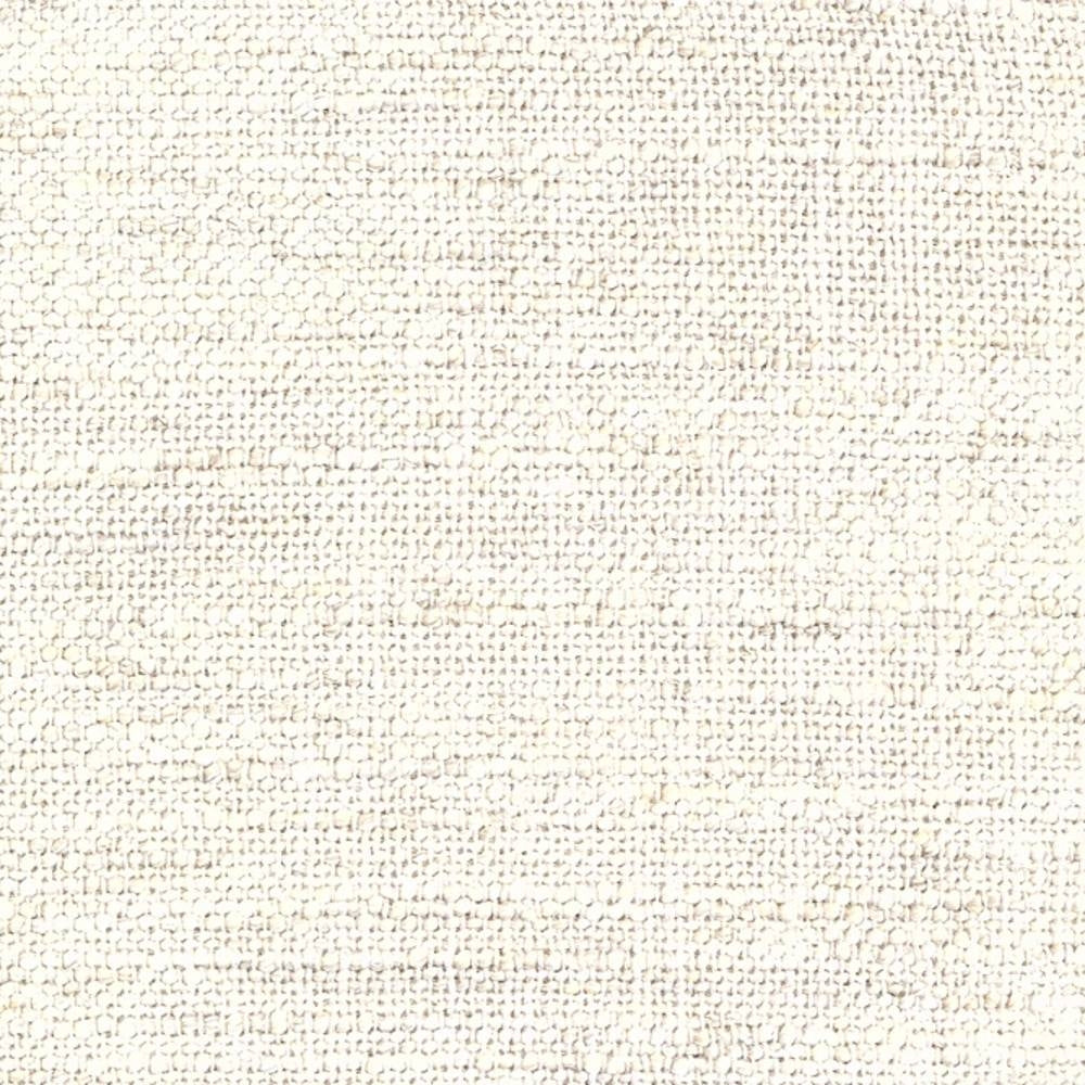 Close-up of a cream woven upholstery fabric swatch showing a textured looped weave; 15% linen, 25% rayon, 20% acrylic and 40% triacetate blend, ideal for contemporary sofas.