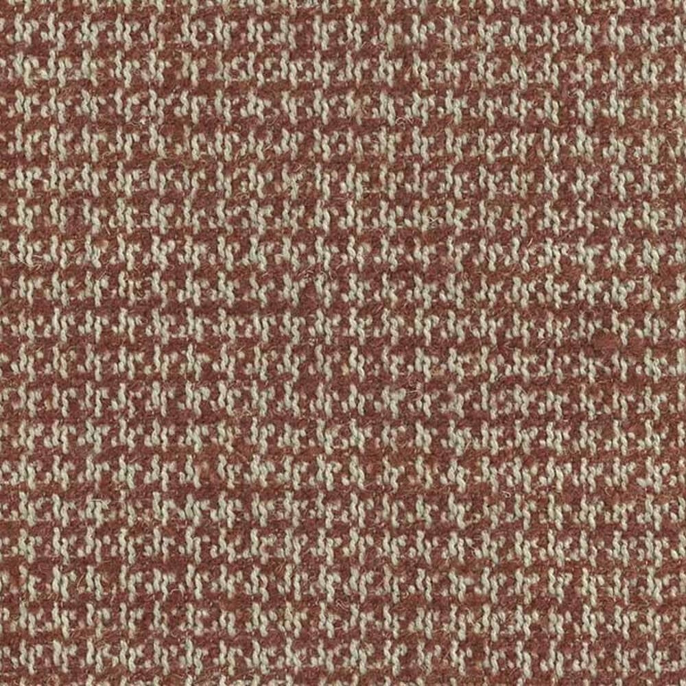 Close-up of tweed upholstery fabric in rust and cream with a small-scale woven check pattern and textured looped yarns; composition 10% wool, 45% acrylic, 5% linen and 40% polyester, ideal for sofa upholstery.