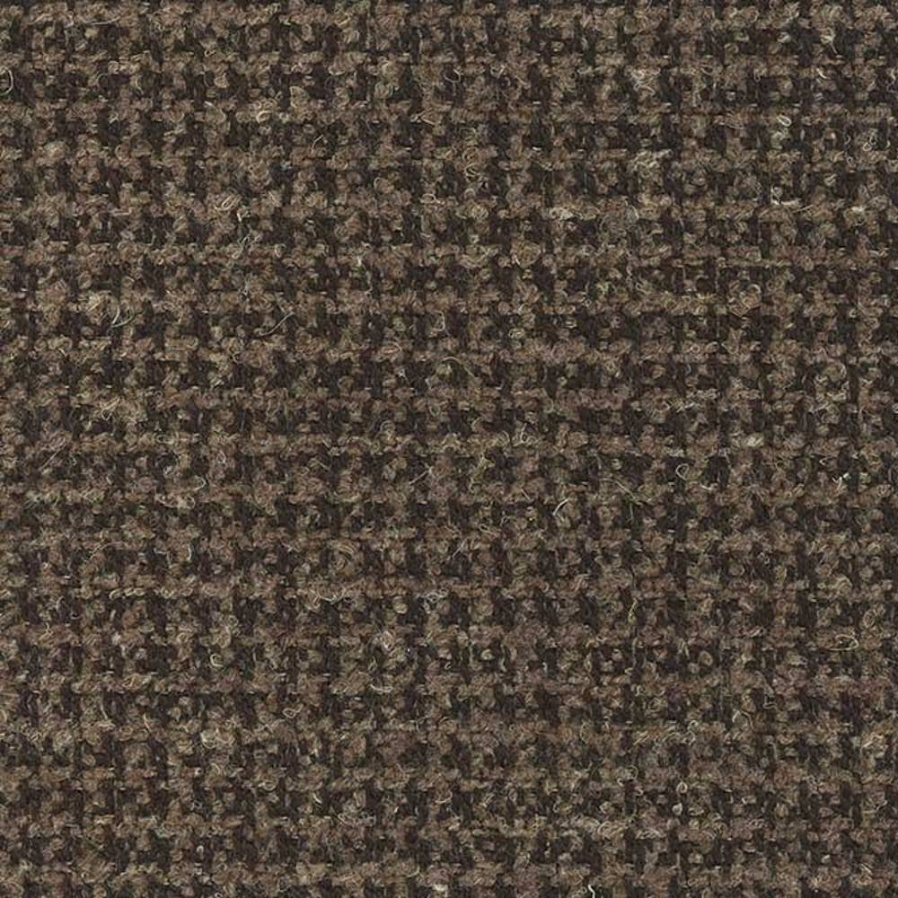 Close-up of a neutral tweed upholstery fabric in brown and cream tones showing a nubby wool-blend texture (wool, acrylic, linen, polyester) suitable for sofas.