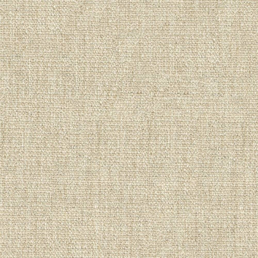 Close-up of beige linen-blend upholstery fabric for sofas showing a tight, neutral woven texture; composition 10% linen, 15% rayon, 8% wool, 30% acrylic, 37% polyester.