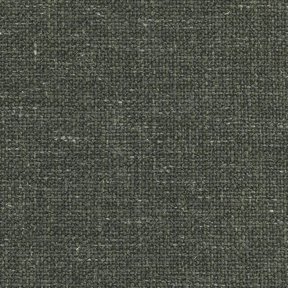 Close-up of a neutral olive-beige woven upholstery fabric showing textured linen, acrylic and polyester yarns in a tight basket weave suitable for sofa upholstery.