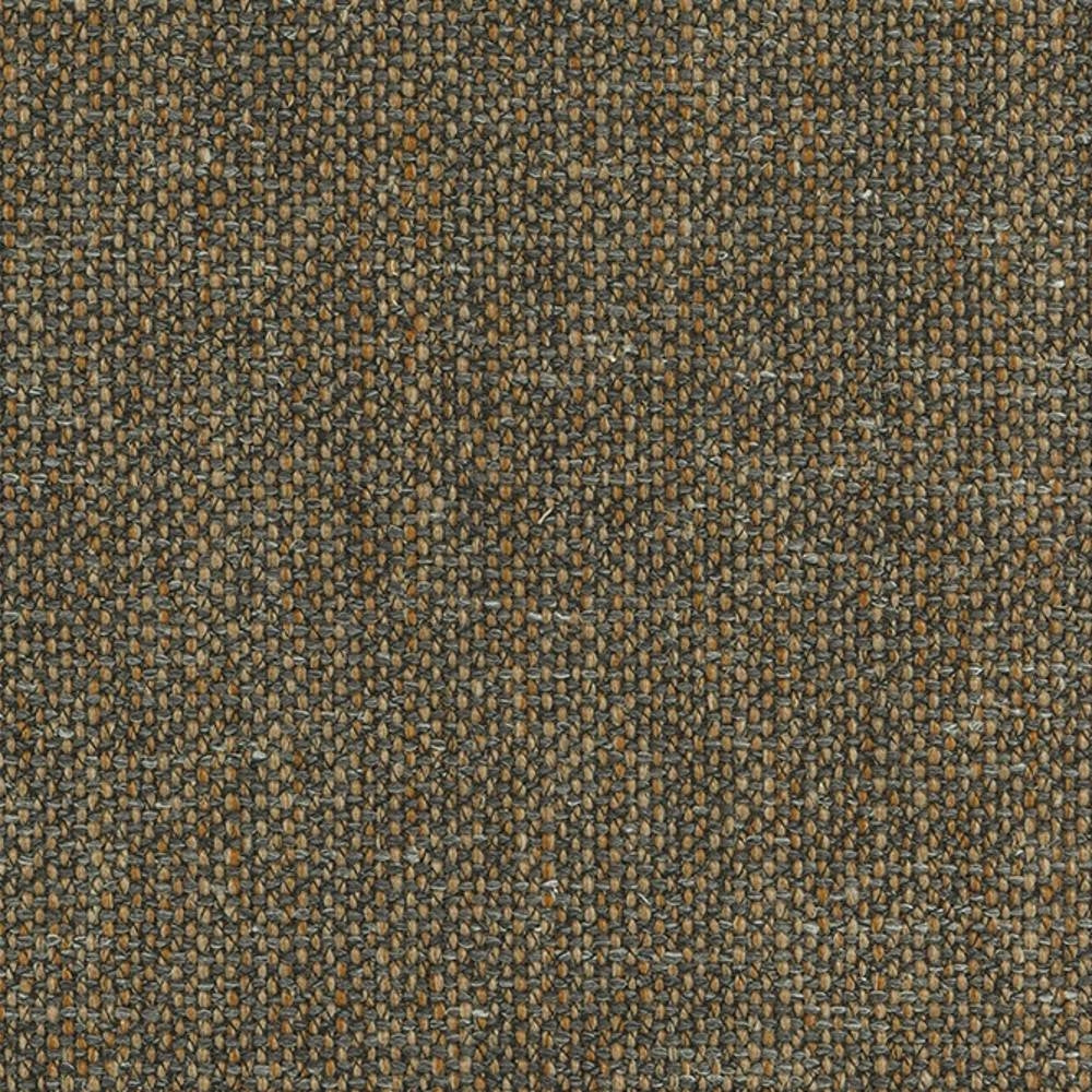 Close-up of a tightly woven beige upholstery fabric showing a linen-acrylic-polyester blend with a small pebbled basket weave in mixed tan and gray yarns, ideal for sofas and neutral indoor decor.