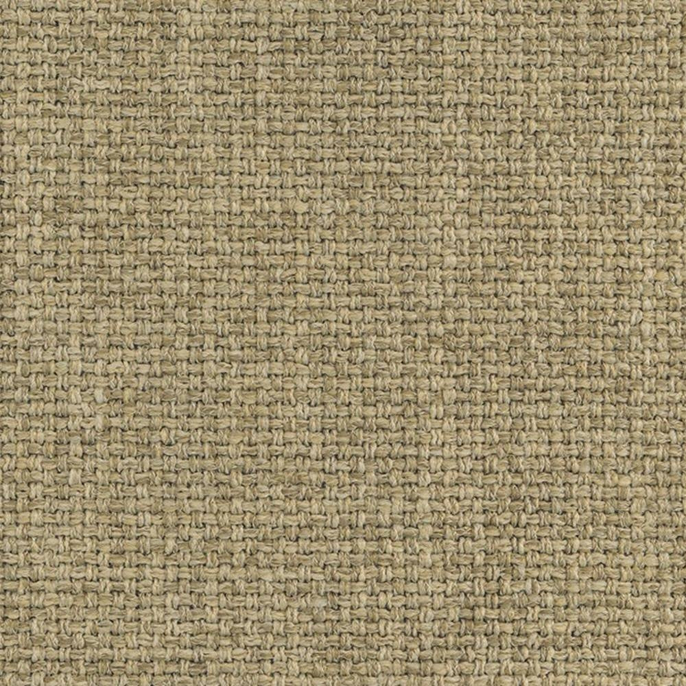 Close-up of beige woven upholstery fabric with a textured basketweave, showing a 13% linen, 45% acrylic, 42% polyester blend suitable for durable indoor sofa upholstery.