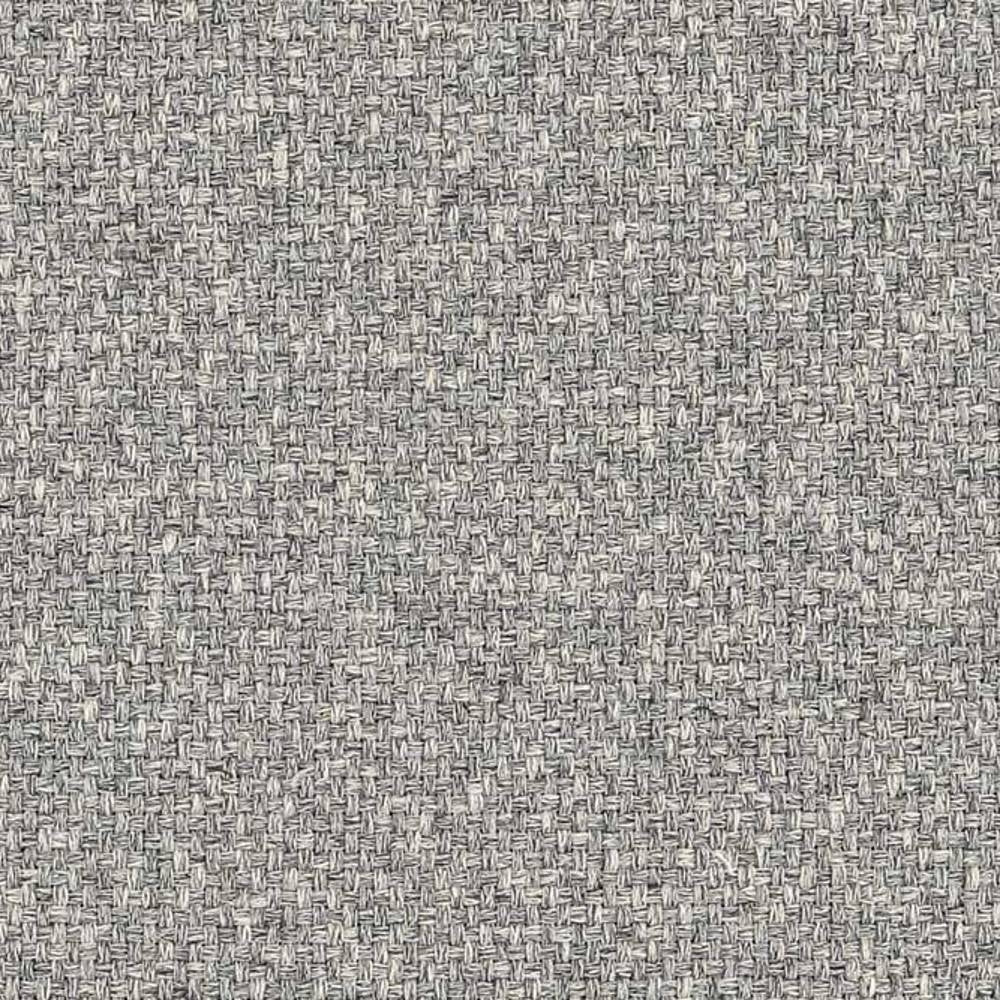 Close-up of neutral gray-beige woven upholstery fabric showing a tight basketweave texture; 33% cotton, 15% rayon, 52% polyester, suitable for contemporary sofas.