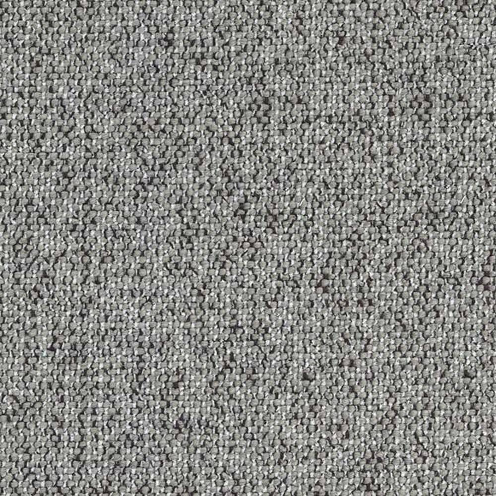 Close-up of a neutral cream-gray upholstery fabric for sofas showing a tight looped woven texture and subtle flecks, made from a cotton, rayon, wool, acrylic and polyester blend suited to contemporary interiors.