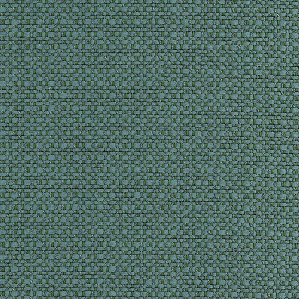 Close-up of teal-green woven upholstery fabric showing a tight basket-weave texture, ideal for contemporary sofa use; 78% rayon and 22% polyester.