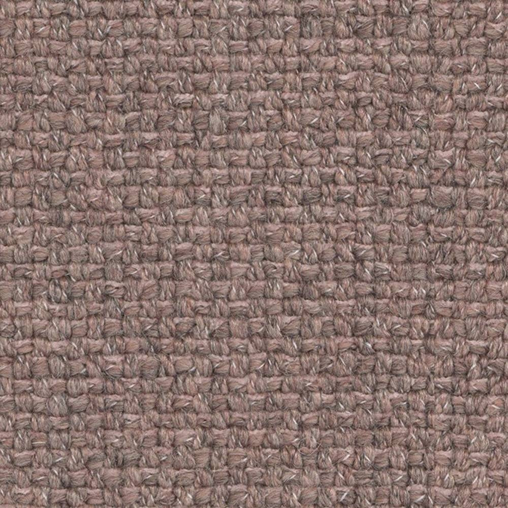 Close-up of neutral taupe woven upholstery fabric in a chunky basketweave, showing wool-viscose-acrylic-polyester blended yarns with subtle heathered fibers, ideal for sofa upholstery.