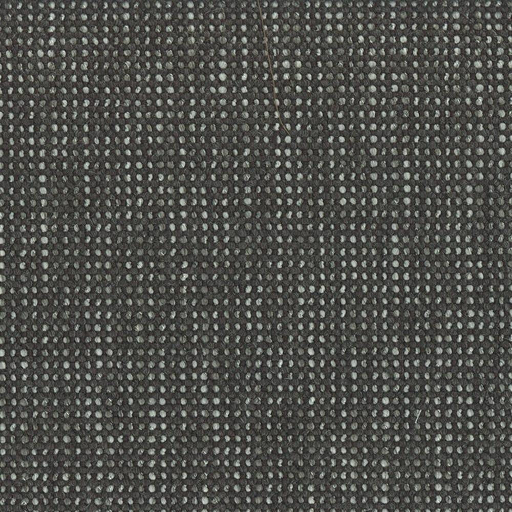Close-up of a dark gray woven upholstery fabric showing a dense small light-gray dot texture; wool-linen-viscose-acrylic-polyester blend suited for contemporary sofas.