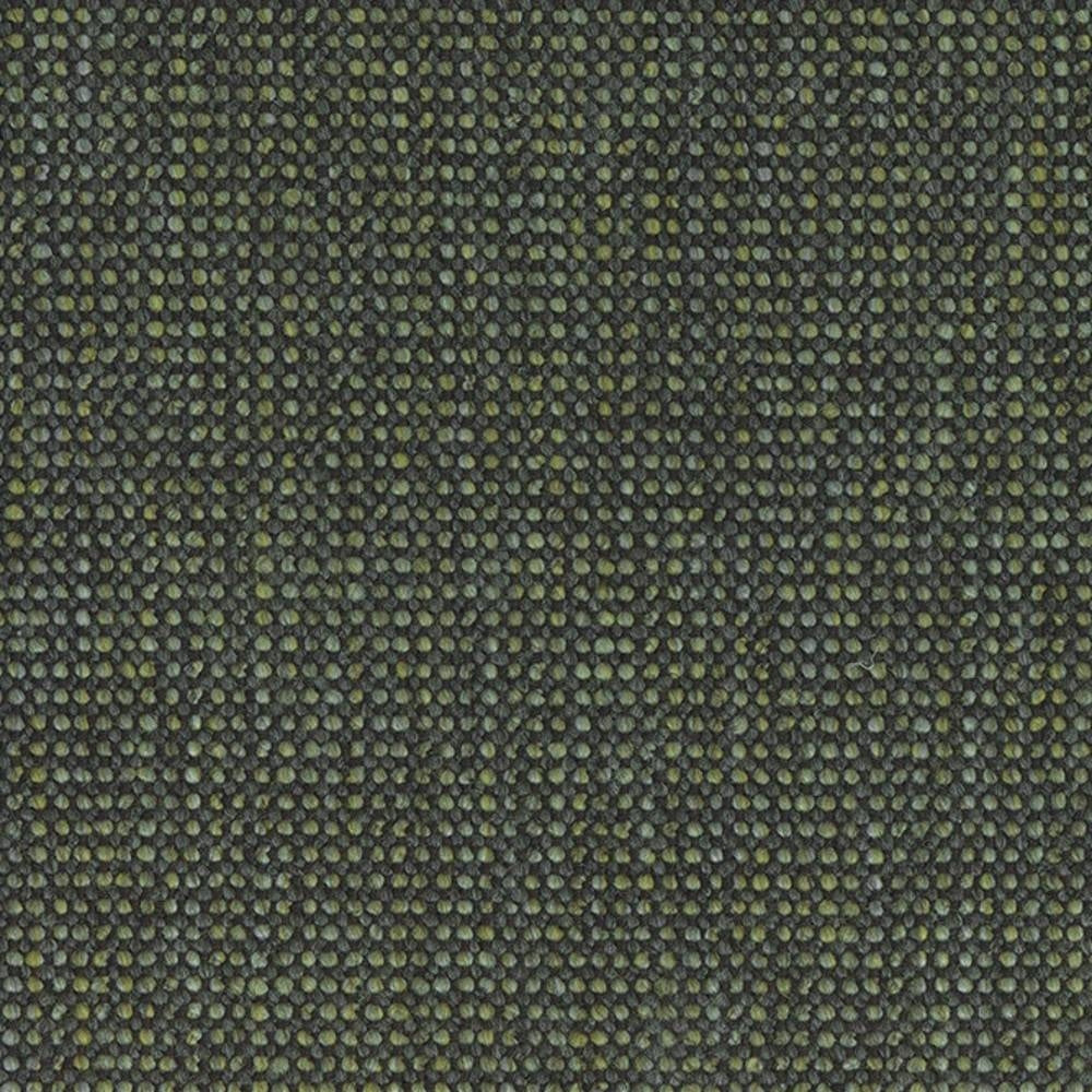 Close-up of olive-green woven upholstery fabric showing a dense pebble-like texture; a wool and linen blend with viscose, acrylic and polyester suitable for contemporary sofa upholstery.