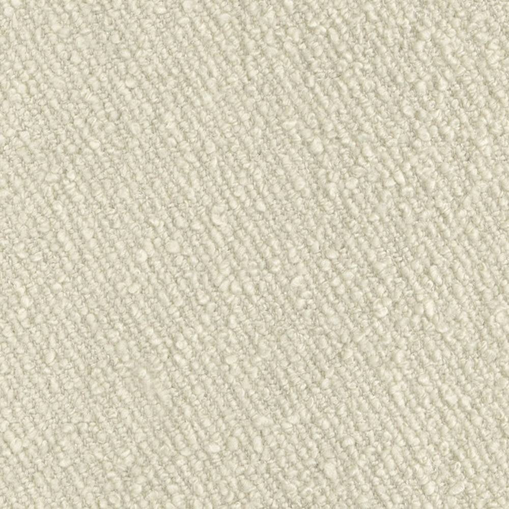 Close-up of cream bouclé upholstery fabric showing a nubby, woven texture; 24% wool, 11% linen, 15% viscose, 40% acrylic and 10% polyester blend designed for sofa upholstery.