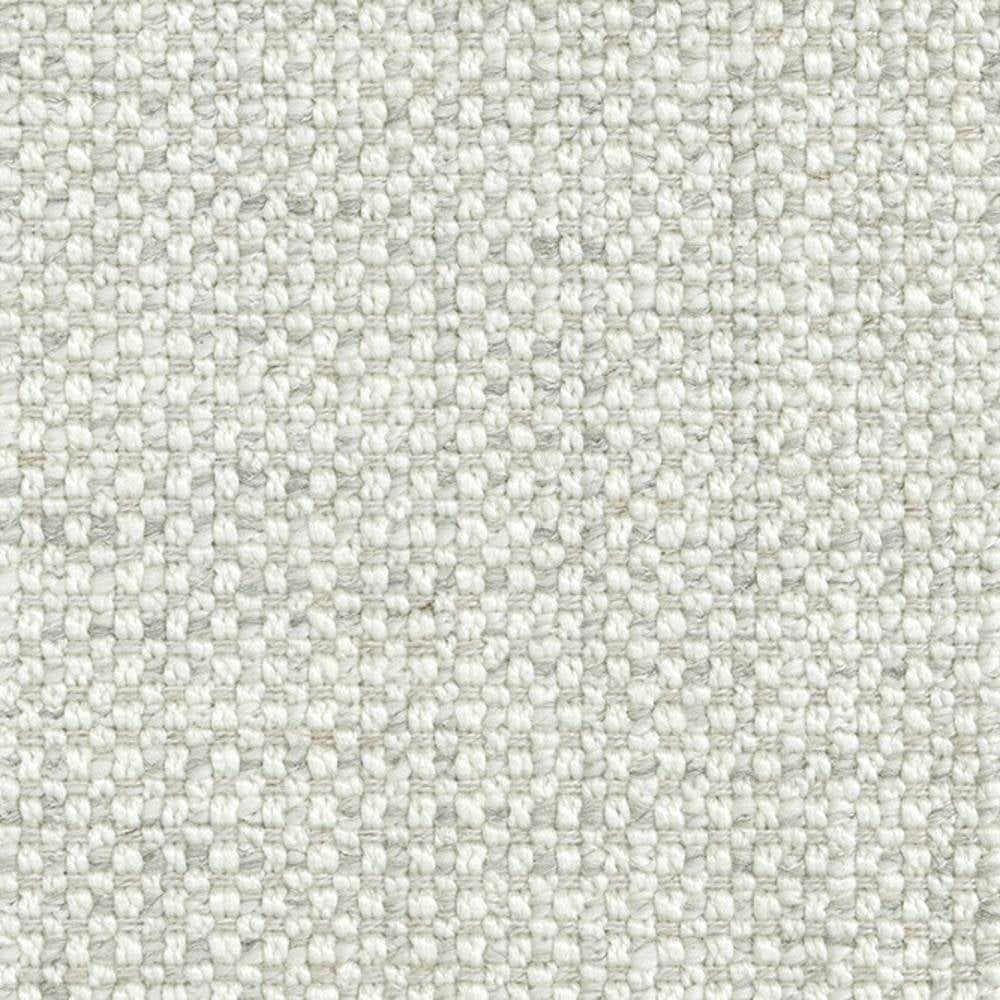 Close-up of cream wool-blend upholstery fabric for sofas, showing a tight woven loop texture made from wool, linen, acrylic and polyester yarns.