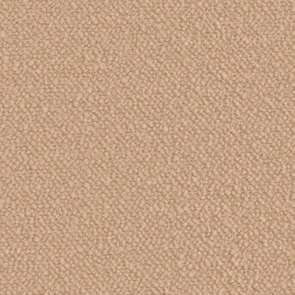 Close-up of soft beige boucle upholstery fabric swatch showing tight looped texture; 30% wool, 50% acrylic and 20% polyester blend suitable for sofas.