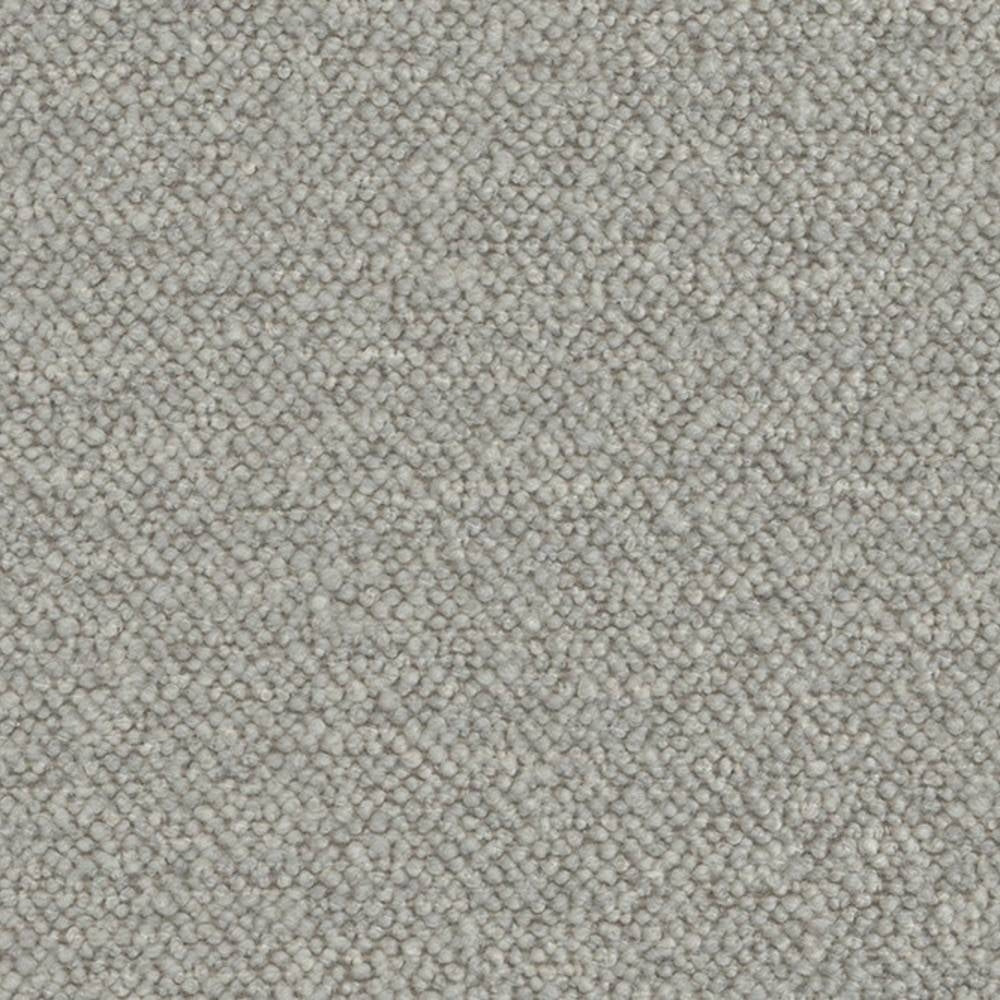 Close-up of neutral beige boucle upholstery fabric (30% wool, 50% acrylic, 20% polyester) showing dense looped texture ideal for sofas and heavy-duty indoor use.