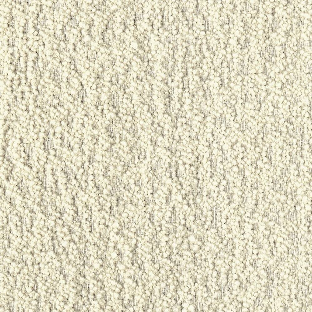 Close-up of cream boucle upholstery fabric with a soft looped texture, suitable for modern sofas; 30% wool, 47% acrylic, 23% polyester.