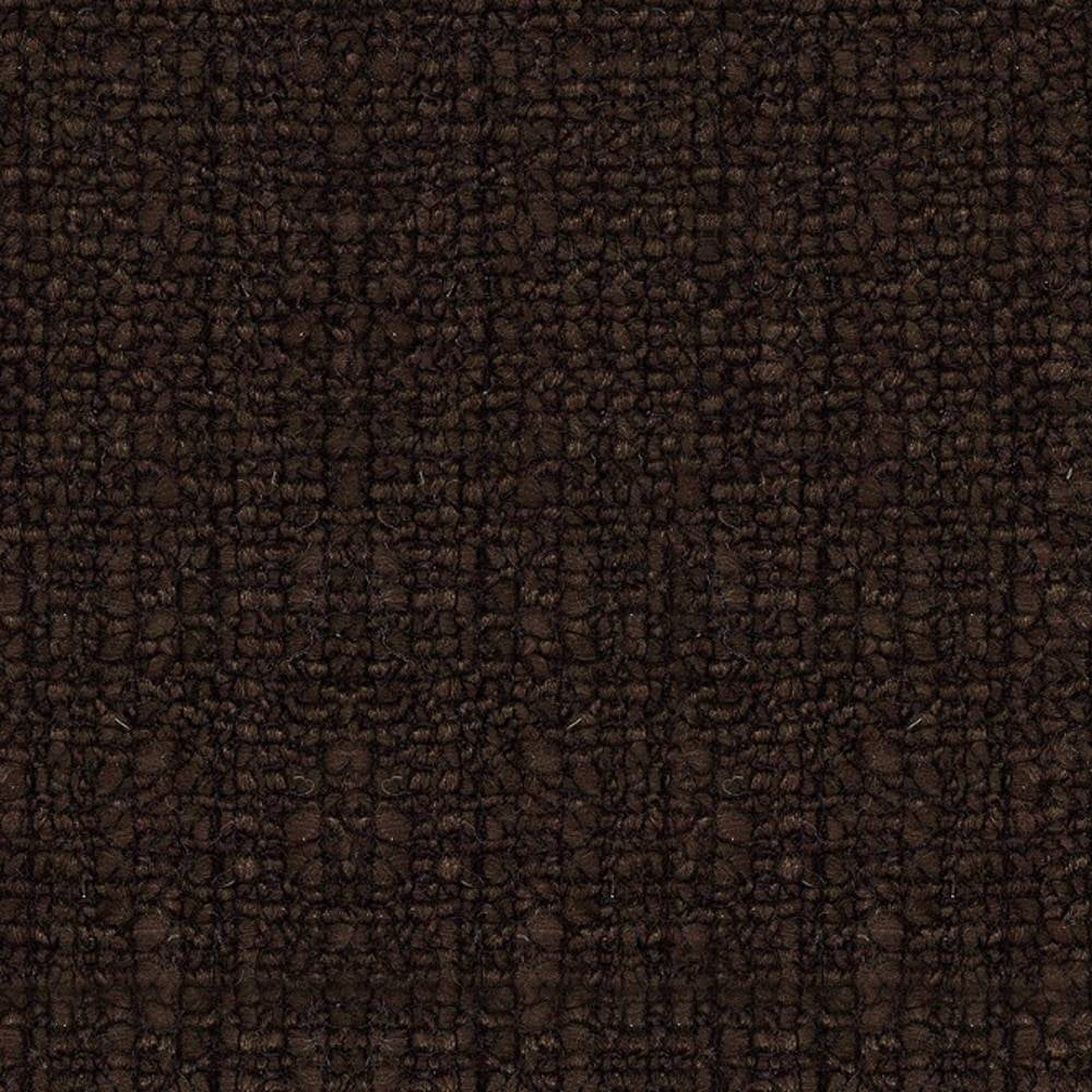 Close-up of deep brown wool-blend upholstery fabric (32% wool, 48% acrylic, 20% triacetate) showing dense, looped boucle texture, ideal for sofas and indoor neutral upholstery.