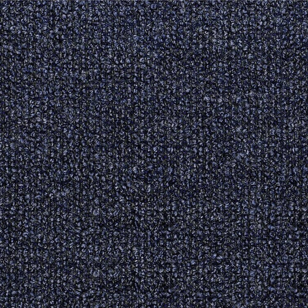 Close-up of navy boucle upholstery fabric showing tight looped texture; 25% wool, 45% acrylic and 30% triacetate blend suitable for contemporary sofa upholstery.