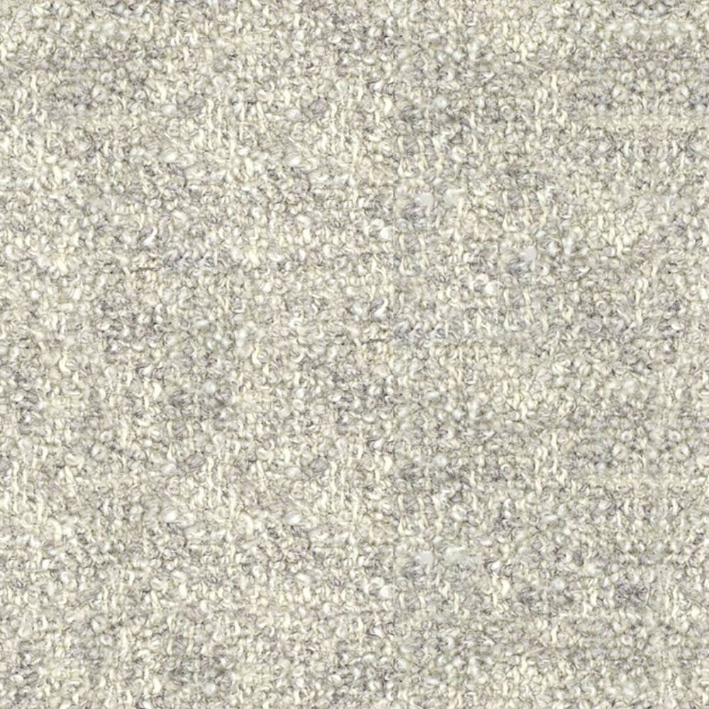Close-up of cream boucle upholstery fabric swatch showing a looped, nubby texture with subtle grey flecks; 25% wool, 50% acrylic and 25% triacetate blend suited for contemporary sofa upholstery.