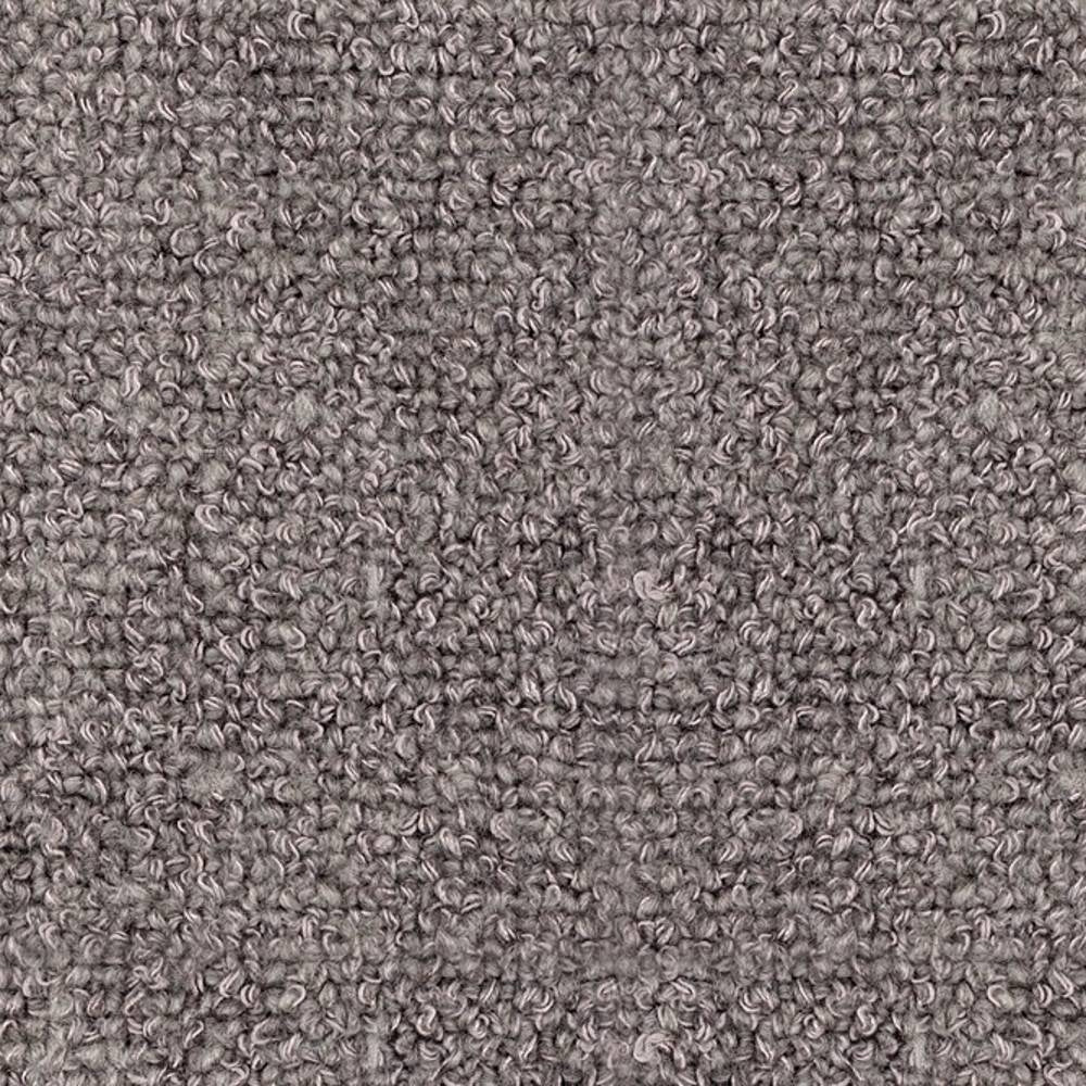 Close-up of a neutral cream boucle upholstery fabric swatch showing dense looped texture in a 15% wool, 54% rayon, 18% acrylic, 13% triacetate blend.