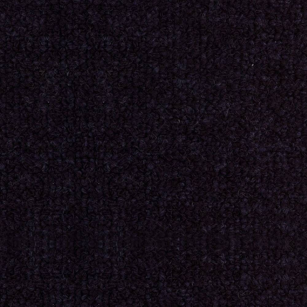 Close-up of deep charcoal boucle upholstery fabric with dense looped texture, a soft wool-rayon blend (15% wool, 54% rayon, 18% acrylic, 13% triacetate) ideal for indoor sofa upholstery.