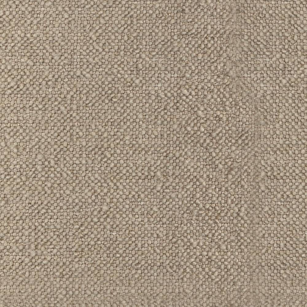 Close-up of neutral beige boucle upholstery fabric with a tight looped weave, showing 30% wool and 43% acrylic blend that creates a soft, durable texture ideal for sofas.