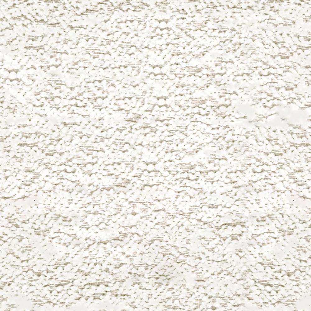 Close-up of cream plush boucle upholstery fabric showing soft looped texture and subtle beige heathering; wool-blend composition 12% wool, 24% acrylic, 64% triacetate, ideal for sofas and neutral interiors.