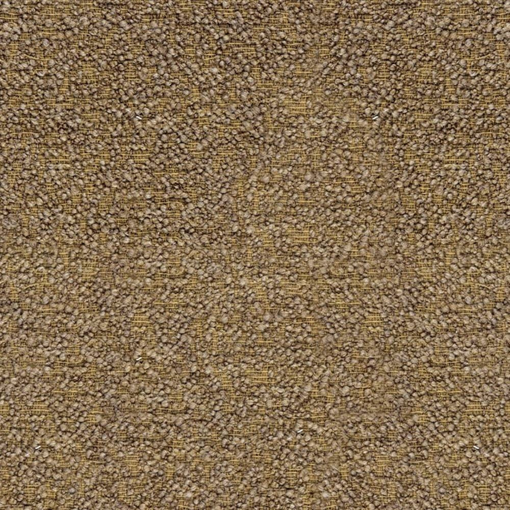Close-up of cream-tan plush boucle upholstery fabric showing dense looped texture and subtle weave; 12% wool, 24% acrylic, 64% triacetate blend suitable for sofa upholstery.
