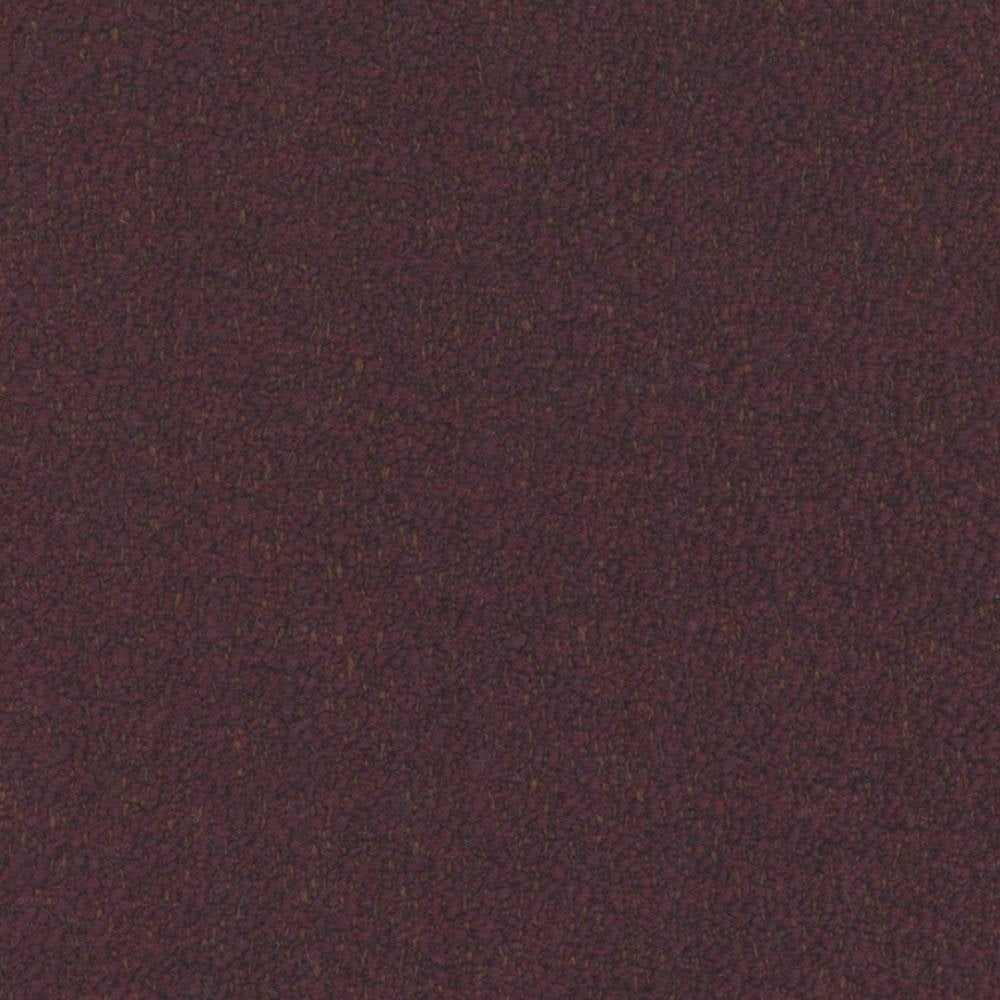 Close-up of deep plum felted wool-look upholstery fabric swatch, a 20% wool blend with boucle-like texture and subtle heathered flecks, shown for sofa upholstery use.