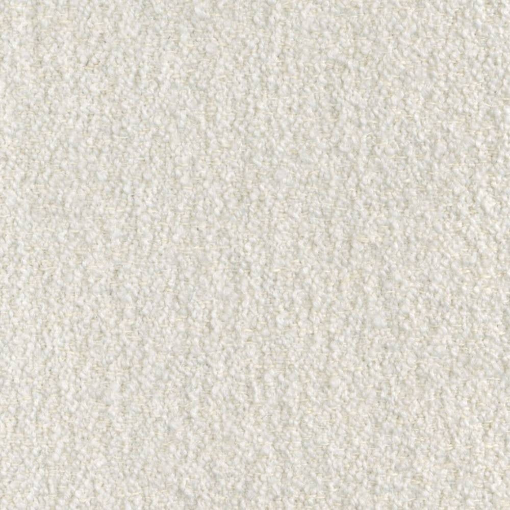 Close-up of cream felted wool-look boucle upholstery fabric showing a soft, looped texture; durable indoor sofa fabric made from a wool, acrylic, linen, rayon and triacetate blend.