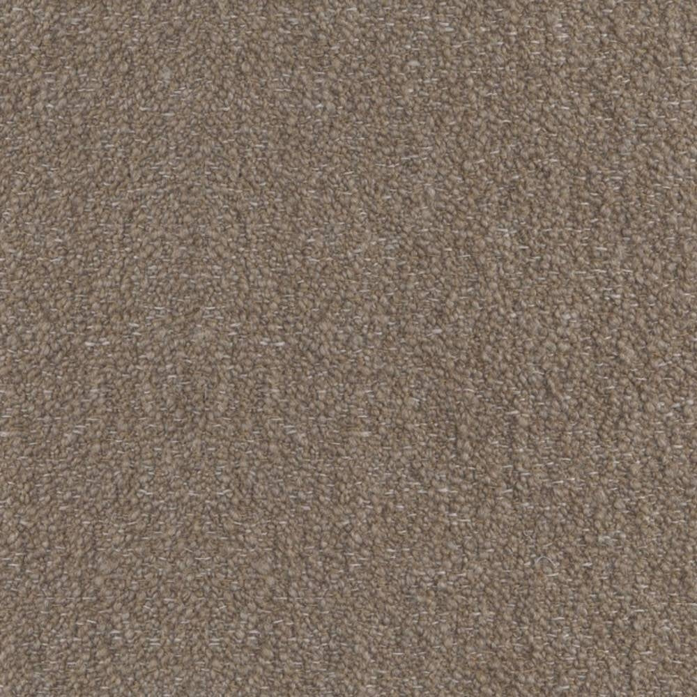 Close-up of neutral taupe felted wool-look bouclé upholstery fabric showing looped texture and subtle slubs; 20% wool and 25% acrylic blend suitable for indoor sofa upholstery.